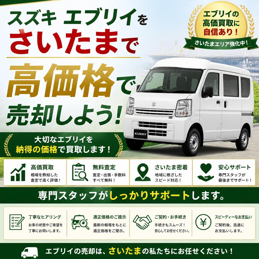 スズキエブリイをさいたまで高価格で売却しよう！専門スタッフがしっかりサポートします。